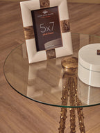 Gold Large Round Side Table with Glass Top | Sika