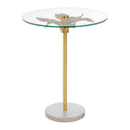 Small Round Side Table with Glass Top and Leaf Detailing | Sika
