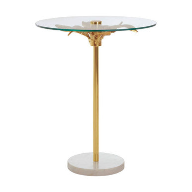 Small Round Side Table with Glass Top and Leaf Detailing | Sika