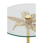 Small Round Side Table with Glass Top and Leaf Detailing | Sika