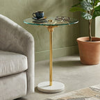 Small Round Side Table with Glass Top and Leaf Detailing | Sika