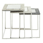Antique Glass Top Rectangular Set of 3 Nesting Side Tables with Nickel and Gunmetal Frame | Akola