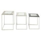 Antique Glass Top Rectangular Set of 3 Nesting Side Tables with Nickel and Gunmetal Frame | Akola