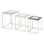 Antique Glass Top Rectangular Set of 3 Nesting Side Tables with Nickel and Gunmetal Frame | Akola