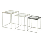 Antique Glass Top Rectangular Set of 3 Nesting Side Tables with Nickel and Gunmetal Frame | Akola
