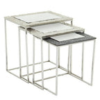Antique Glass Top Rectangular Set of 3 Nesting Side Tables with Nickel and Gunmetal Frame | Akola
