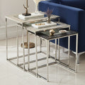Antique Glass Top Rectangular Set of 3 Nesting Side Tables with Nickel and Gunmetal Frame | Akola