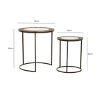 Antique Copper and Gunmetal Set of 2 Round Nesting Side Tables with Antiqued Glass Tops and Black Metal Frame | Akola