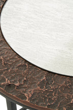 Antique Copper and Gunmetal Set of 2 Round Nesting Side Tables with Antiqued Glass Tops and Black Metal Frame | Akola