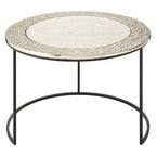 Antiqued Glass Tops Set of 2 Round Nesting Coffee Tables with Black Metal Frame | Akola