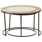 Antiqued Glass Tops Set of 2 Round Nesting Coffee Tables with Black Metal Frame | Akola