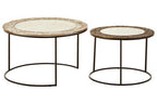 Antiqued Glass Tops Set of 2 Round Nesting Coffee Tables with Black Metal Frame | Akola