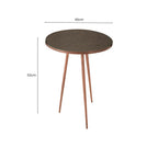 Tempered Glass Side Table with Antique Copper Finish Textured 3 Slim Legs | Akola