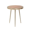 Natural Acacia Wood Small Round Side Table with Gold Aluminium Border and Legs | Almora