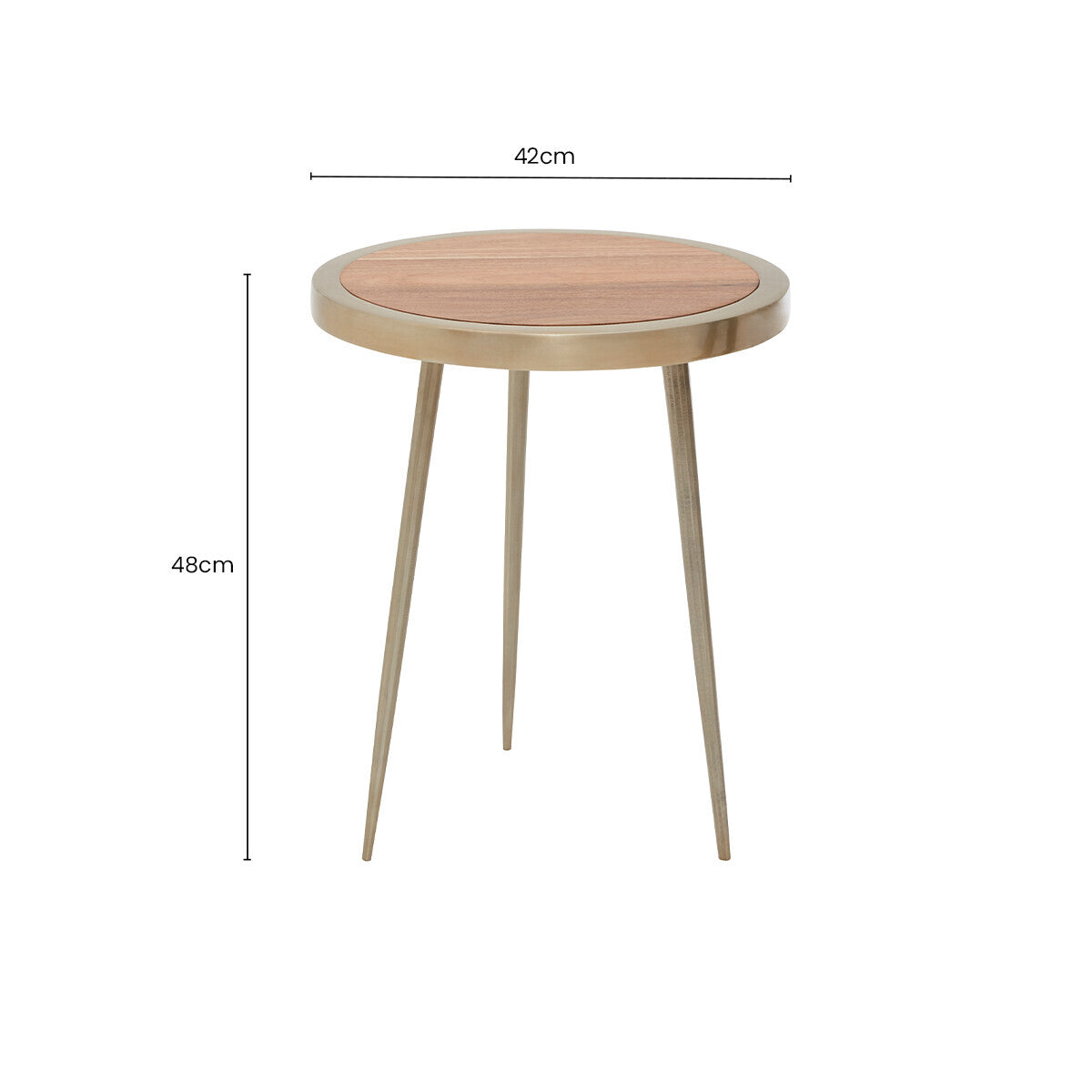 Natural Acacia Wood Small Round Side Table with Gold Aluminium Border and Legs | Almora