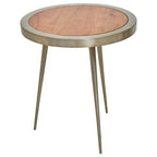 Natural Acacia Wood Round Side Table with Gold Aluminium Border and Legs | Almora