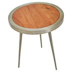 Natural Acacia Wood Round Side Table with Gold Aluminium Border and Legs | Almora