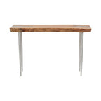 Rustic Natural Acacia Wood Console Table with Silver Aluminium Inlay Frame | Almora