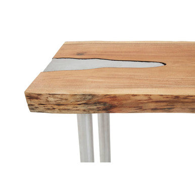 Rustic Natural Acacia Wood Console Table with Silver Aluminium Inlay Frame | Almora