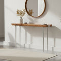 Rustic Natural Acacia Wood Console Table with Silver Aluminium Inlay Frame | Almora