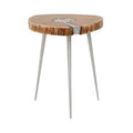 Natural Acacia Wood Slice Side Table with Silver Metallic Centre and Aluminium Legs | Almora
