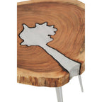 Natural Acacia Wood Slice Side Table with Silver Metallic Centre and Aluminium Legs | Almora