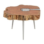 Natural Acacia Wood Log Slice Coffee Table with Silver Centre Detail and Aluminium Splayed Legs | Almora