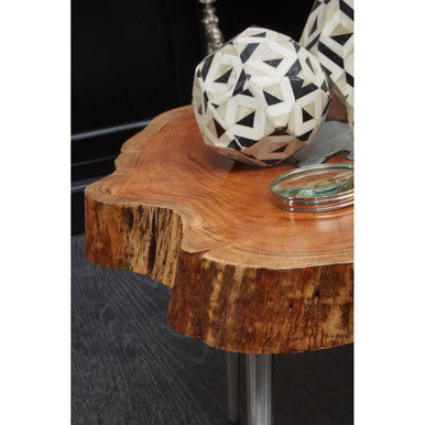 Natural Acacia Wood Log Slice Coffee Table with Silver Centre Detail and Aluminium Splayed Legs | Almora