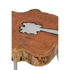 Natural Acacia Wood Log Slice Coffee Table with Silver Centre Detail and Aluminium Splayed Legs | Almora