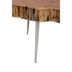 Natural Acacia Wood Log Slice Coffee Table with Silver Centre Detail and Aluminium Splayed Legs | Almora