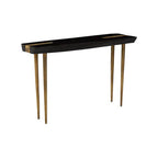 Black Acacia Wood Console Table with Gold Aluminium Filling Detail and Gold Metal Legs | Asamra