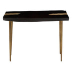Black Acacia Wood Console Table with Gold Aluminium Filling Detail and Gold Metal Legs | Asamra