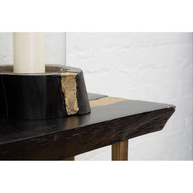 Black Acacia Wood Console Table with Gold Aluminium Filling Detail and Gold Metal Legs | Asamra