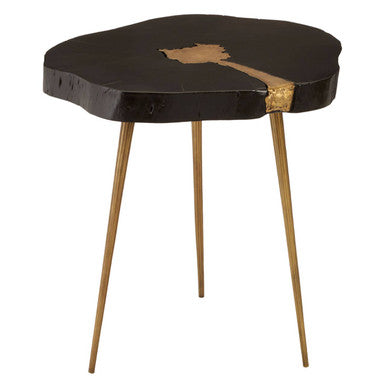 Black Acacia Wood Side Table with Gold Accent | Asamra