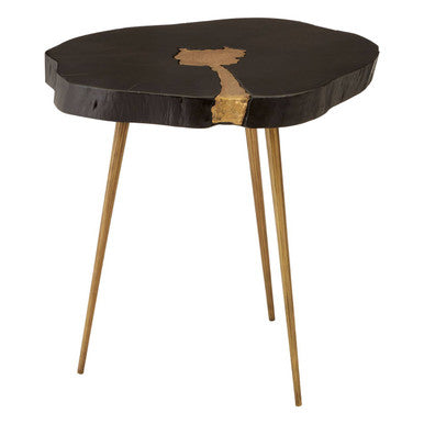 Black Acacia Wood Side Table with Gold Accent | Asamra
