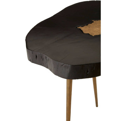 Black Acacia Wood Side Table with Gold Accent | Asamra