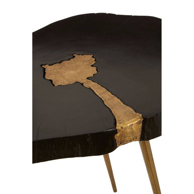 Black Acacia Wood Side Table with Gold Accent | Asamra