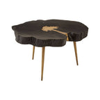 Black Acacia Wood Slice Side Table with Gold Metallic Centre and Aluminium Legs | Asamra