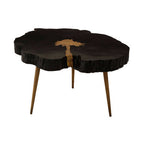 Black Acacia Wood Slice Side Table with Gold Metallic Centre and Aluminium Legs | Asamra