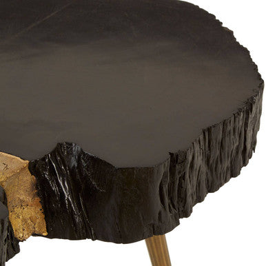 Black Acacia Wood Slice Side Table with Gold Metallic Centre and Aluminium Legs | Asamra