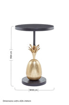 Black Iron Side Table with Antique Brass Pineapple Base, Boho