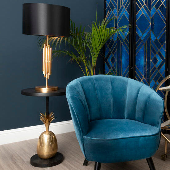 Black Iron Side Table with Antique Brass Pineapple Base, Boho