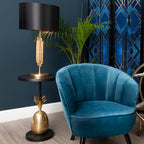 Black Iron Side Table with Antique Brass Pineapple Base, Boho