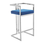 Blue Velvet Bar Stool with Silver Frame | Azalea
