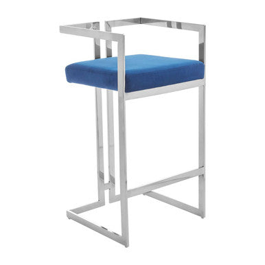 Blue Velvet Bar Stool with Silver Frame | Azalea