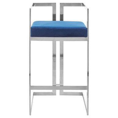 Blue Velvet Bar Stool with Silver Frame | Azalea