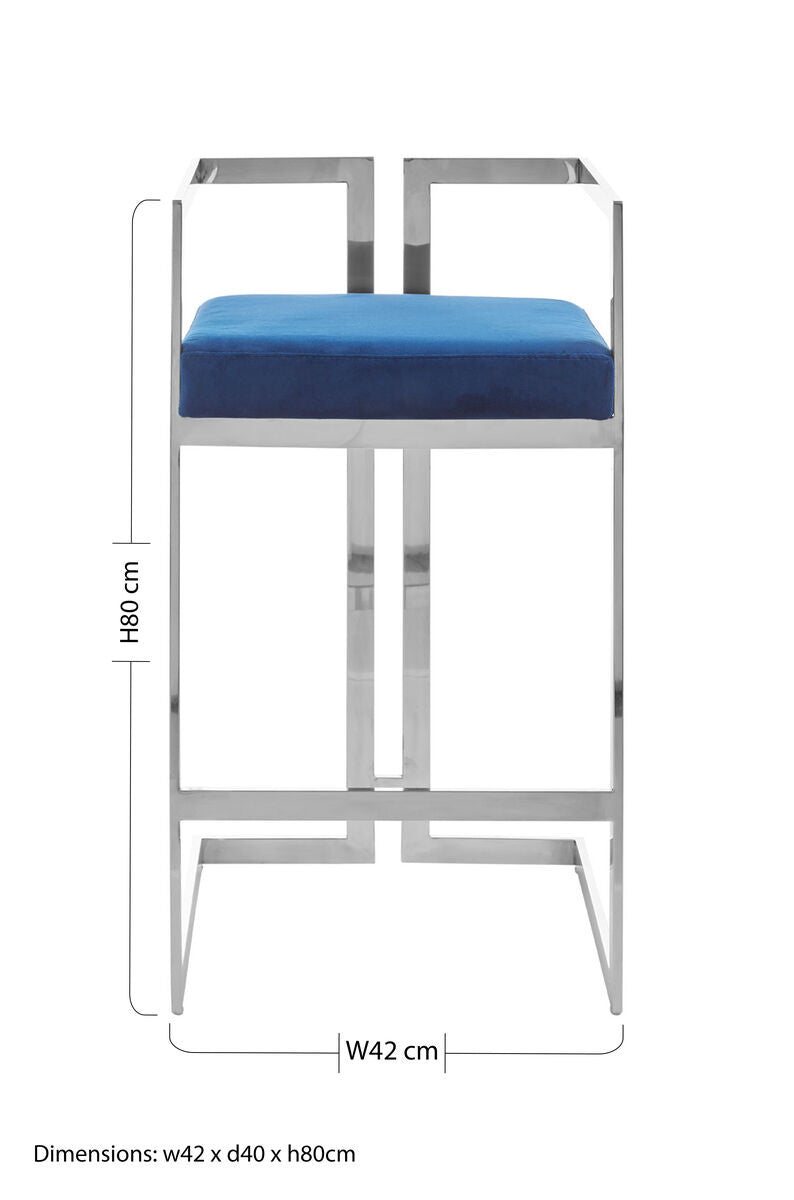 Blue Velvet Bar Stool with Silver Frame | Azalea