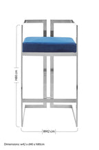 Blue Velvet Bar Stool with Silver Frame | Azalea