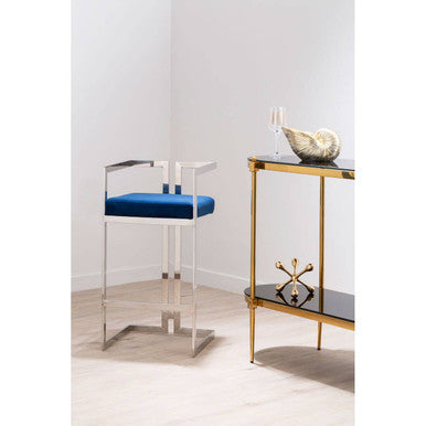 Blue Velvet Bar Stool with Silver Frame | Azalea