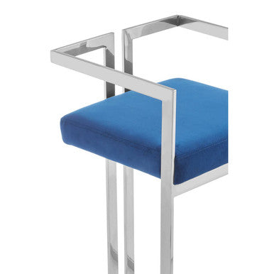 Blue Velvet Bar Stool with Silver Frame | Azalea